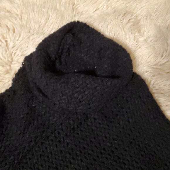 Black Knit Poncho with Fringe Cloaked Rowana Poncho - Black - Picture 5 of 9